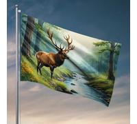Drapeau Man Cave Rules Elk By The Stream In A luxuriant Forest Drapeaux décoratifs Maison Drapeaux Vintage Décoration (152 x 244 cm)