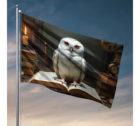 Drapeau Man Cave Rules Snowy Owl In The Library Of Knowledge pour chambre à coucher (60 x 90 cm)