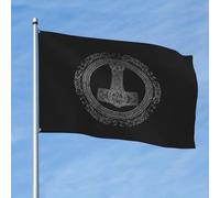 Drapeau Marteau Mjolnir Runes Vikings Décoration Bannière Éclatantes Avec Œillets Drapeau Maison Pour Toutes Les Saisons Accessoires Intérieure 90X150Cm