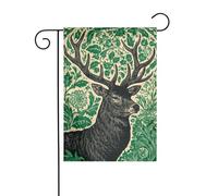 Drapeau médiéval de jardin floral vert cerf 30 x 45 cm vertical double face ferme vacances décorations extérieures drapeau de cour