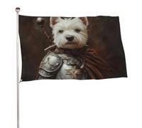 Drapeau médiéval hyper-réaliste avec chien blanc - 91 x 152 cm - Pour jardin, cour, porche, pelouse, ferme