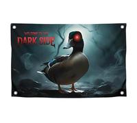 Drapeau meme de 0,9 x 1,5 m avec canard foncé et citation « Welcom To The Dark Side » avec quatre œillets en laiton - Poster amusant d'un seul côté pour chambre à coucher - Bannières murales en