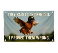 Drapeau méme de poulet de 0,9 x 1,5 m avec citation « They Said I'd Chicken Out » avec quatre œillets en laiton - Bannières de dortoir universitaire en polyester pour mur de chambre à coucher