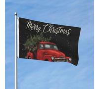 Drapeau « Merry Christmas » de 0,9 x 1,5 m - Double face - Pin Tree Truck - Bannière de jardin pour maison, cour, extérieur, intérieur, vacances, fête décorative