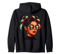 Drapeau Mexicain Afro Noir Femme Mexicaine Drapeau Fille désordonnée Chignon fierté Sweat à Capuche