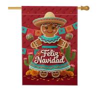 Drapeau mexicain en pain d'épices pour Noël 71 x 101 cm | Sombrero, drapeau de pelouse, maracas, papel picado, cactus, soucis, vœux festifs, décoration de cour extérieure