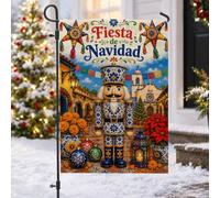 Drapeau mexicain Talavera Casse-Noisette Thème Noël Jardin 30,5 x 45,7 cm | Style mexicain Talavera, drapeau de cour, décoration de vacances traditionnelle, paysage de village vibrant