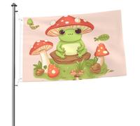 Drapeau mignon grenouilles et champignons 61 x 91 cm double face avec œillets en laiton qui ne se décolore pas, bannière de vœux pour intérieur ou extérieur, décoration d'intérieur