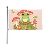 Drapeau mignon grenouilles et champignons de 0,9 x 1,5 m double face avec œillets en laiton qui ne se décolore pas, bannière de vœux pour intérieur ou extérieur, décoration d'intérieur