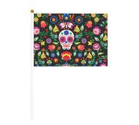 Drapeau miniature imprimé tête de mort et fleurs en sucre pour défilés Coupe du Monde Festival Événements Drapeaux
