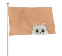 Drapeau minimaliste dessin animé mignon chat blanc regardant 9,5 x 1,5 m drapeaux de jardin bannière décoration pour cour, porche, pelouse, ferme