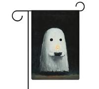 Drapeau minimaliste fantôme tenant une bougie en toile de jute saisonnière double face pour maison, cour, extérieur 30,5 x 45,7 cm