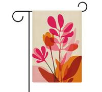 Drapeau minimaliste floral rose orange formes audacieuses de jardin saisonnier vacances toile de jute double face maison cour drapeaux extérieurs 30,5 x 45,7 cm