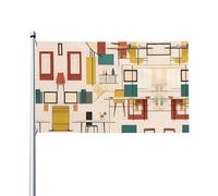 Drapeau moderne du milieu du siècle. Imprimé sur un seul côté, 0,9 x 1,5 m, léger et fluide, adapté pour une utilisation en intérieur et en extérieur.