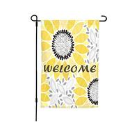 Drapeau Motif Abstrait De Tournesols Jaunes En Noir Et Blanc Décoratif Drapeaux Renforcé Avec Couleurs Resistant Exterieur Bannière, Pour Jardin, D'Intérieur, Balcon, 30x45cm