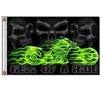 Drapeau Moto Hell Of A Ride Moto Flammes Verte Crane