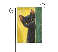 Drapeau mural de jardin avec chat noir qui regarde hors du vert 30 x 45 cm vertical double face ferme vacances décorations extérieures drapeau de cour