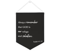 Drapeau mural en toile avec citation inspirante « Always Remember That God Is Our Refuge And Salvation Isaiah » 41:10 - Décoration murale pour la maison et le bureau - 30,5 x 40,6 cm - Bannière en