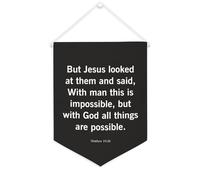 Drapeau mural en toile avec citation inspirante « But Jesus Looked at Them And Said With Man This Is Impossible » - Décoration murale pour la maison ou le bureau - 30,5 x 40,6 cm - Cadeau de pendaison