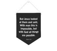 Drapeau mural en toile avec citation inspirante « But Jesus Looked at Them And Said With Man This Is Impossible » - Décoration murale - 25,4 x 30,5 cm - Cadeau de pendaison de crémaillère