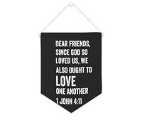 Drapeau mural en toile avec citation inspirante « Dear Friends », « Since God So Loved Us » - Bannière murale à suspendre - 25,4 x 30,5 cm - Cadeau de pendaison de crémaillère