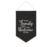 Drapeau mural en toile avec citation inspirante « Every Family Has A Story Welcome to Ours » - Bannière à suspendre - Décoration de maison ou de bureau - 25,4 x 38,1 cm - Cadeau de pendaison de
