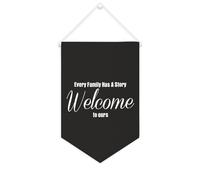 Drapeau mural en toile avec citation inspirante « Every Family Has A Story Welcome to Ours » - Bannière à suspendre - Décoration de maison ou de bureau - 25,4 x 38,1 cm - Cadeau de pendaison de