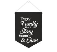 Drapeau mural en toile avec citation inspirante « Every Family Has A Story Welcome to Ours » Décoration murale 30,5 x 40,6 cm Bannière en toile Cadeau de pendaison de crémaillère