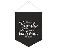 Drapeau mural en toile avec citation inspirante « Every Family Has A Story Welcome to Ours » Décoration murale 30,5 x 40,6 cm Bannière en toile Cadeau de pendaison de crémaillère