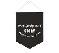Drapeau mural en toile avec citation inspirante « Every Family Has A Story Welcome to Ours » Décoration murale 30,5 x 40,6 cm Bannière en toile Cadeau de pendaison de crémaillère