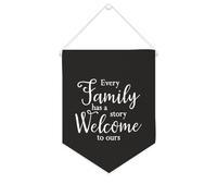 Drapeau mural en toile avec citation inspirante « Every Family Has A Story Welcome to Ours » Décoration murale 25,4 x 30,5 cm Bannière en toile Cadeau de pendaison de crémaillère
