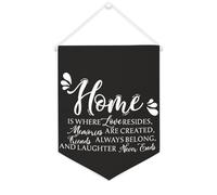 Drapeau mural en toile avec citation inspirante « Home Is Where Love Resides, Memories Are Created, Friends Always Belong » - Décoration murale - 30,5 x 40,6 cm