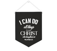 Drapeau mural en toile avec citation inspirante I CAN DO ALL THINGS THROUGH CHRIST Bannière à suspendre Décoration de maison ou de bureau 30,5 x 40,6 cm Bannière en toile Cadeau de pendaison de