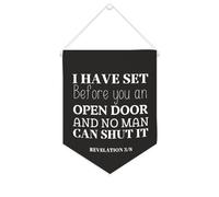 Drapeau mural en toile avec citation inspirante I HAVE SET BEFORE YOU AN OPEN DOOR AND NO MAN CAN SHUT IT Bannière à suspendre Décoration de maison ou de bureau 25,4 x 30,5 cm Bannière en toile Cadeau
