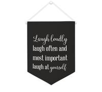 Drapeau mural en toile avec citation inspirante Laugh Loudly Laugh Often And Most Important Laugh at Yourself Décoration murale 30,5 x 40,6 cm Bannière en toile Cadeau de pendaison de crémaillère