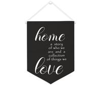 Drapeau mural en toile avec citation inspirante pour la maison, une histoire de qui nous sommes et une collection de choses que nous aimons - Bannière murale à suspendre - 30,5 x 40,6 cm - Cadeau de