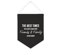 Drapeau mural en toile avec citation inspirante « The Best Times Are Always Found When Friends & Family Gather » - Décoration murale ronde - 25,4 x 30,5 cm - Cadeau de pendaison de crémaillère