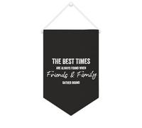 Drapeau mural en toile avec citation inspirante « The Best Times Are Always Found When Friends & Family Gather » - Décoration murale ronde - 25,4 x 38,1 cm - Cadeau de pendaison de crémaillère