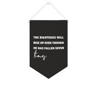 Drapeau mural en toile avec citation inspirante « The Righteous Will Rise Up Even Though He Has Fallen Seven Times » - Décoration murale - 25,4 x 38,1 cm - Cadeau de pendaison de crémaillère