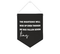Drapeau mural en toile avec citation inspirante « The Righteous Will Rise Up Even Though He Has Fallen Seven Times » - Décoration murale - 25,4 x 30,5 cm - Cadeau de pendaison de crémaillère