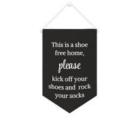 Drapeau mural en toile avec citation inspirante « This Is A Shoe Free Home », Please Kick Off Your Shoes Wall Art Bannière à suspendre pour la maison ou le bureau 25,4 x 38,1 cm