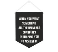Drapeau mural en toile avec citation inspirante « When You Want Something All The Universe Conspires in Helping You » - Bannière à suspendre - Décoration de maison ou de bureau - 30,5 x 40,6 cm