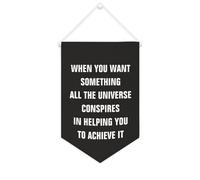 Drapeau mural en toile avec citation inspirante « When You Want Something All The Universe Conspires in Helping You » - Bannière à suspendre - Décoration de maison ou de bureau - 25,4 x 38,1 cm