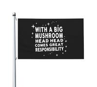 Drapeau mural personnalisé double face « Un gros champignon implique de grandes responsabilités » pour jardin (90 x 150 cm) et tapisserie « Un gros champignon implique de grandes responsabilités » pou