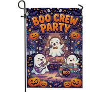 Drapeau musical fantôme pour fête d'Halloween 30,5 x 45,7 cm | Banderole musicale fantôme, drapeau de pelouse, citrouilles vibrantes, étoiles et bonbons, thème de fête fantaisie