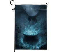 Drapeau mystique de jardin d'Halloween, chaudron de dragon foncé, bannière de décoration d'intérieur, drapeau double face en toile de jute pour décoration de pelouse, 30,5 x 45,7 cm