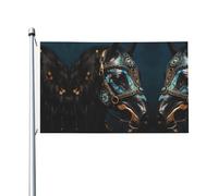 Drapeau national de luxe médiéval imprimé chevaux de guerre résistant aux déchirures, imperméable, couleurs résistantes aux intempéries, 0,9 x 1,5 m