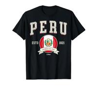 Drapeau National du Pérou Vintage Collegiate Logo Lima T-Shirt Graphique avec Valeur, Homme, Noir, L