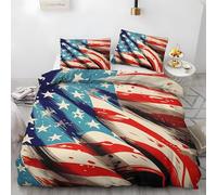 Drapeau National Housse de Couette 220x240 Style AméRicain 3 Piè Parure de Lit Microfibre avec Fermeture Éclair, Parure de Couette avec 2 Taie Oreillers 65x65cm K1121