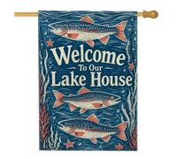 Drapeau nautique rustique en toile de mer avec algues marines - Bleu été - Double face - En toile de jute - Pour extérieur, terrasse, cour, pelouse, entrée, balcon - 71 x 101 cm